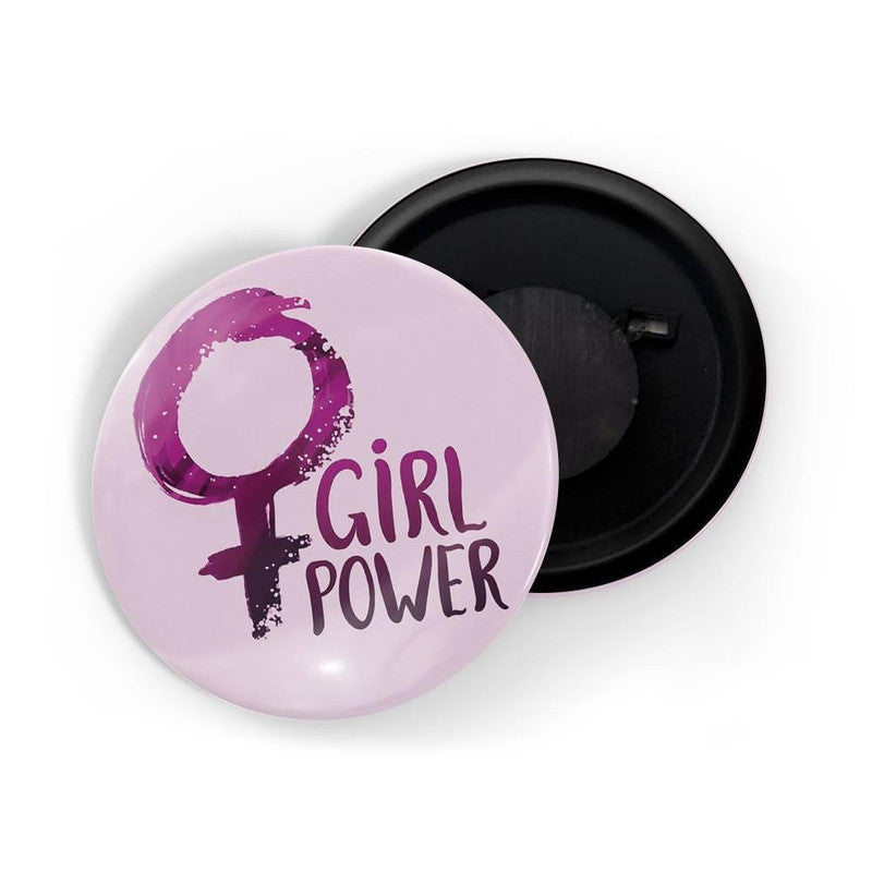 dhcrafts Pink color Round Fridge Magnet Girl Power D2 Glossy Finish Design Pack of 1